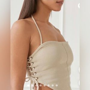 URBAN OUTFITTERS Women's Tan and Cream Crop-top